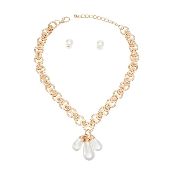 Gold Mademoiselle Pearl Charm Necklace Set - Picture 2 of 2